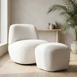 Poltrona girevole in bouclé (seduta 45 cm) Nyxor Ecru