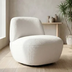 Poltrona girevole in bouclé (seduta 45 cm) Nyxor Ecru