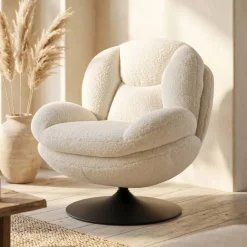 Poltrona girevole in bouclé (seduta 46 cm) Lomy Bianco