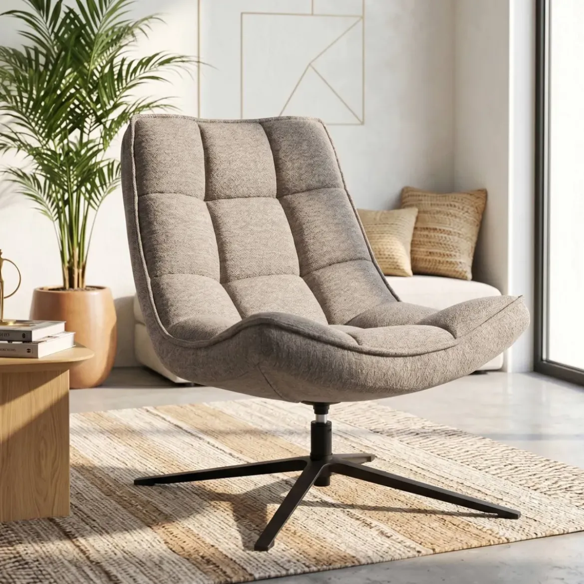 Poltrona girevole in tessuto (seduta 43 cm) Oxxo Beige Sabbia