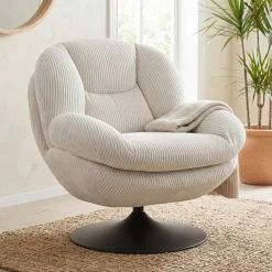 Poltrona girevole in velluto a coste (seduta 46 cm) Lomy Bianco