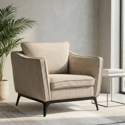 Poltrona in velluto a coste (Altezza seduta 45 cm) Owen Beige
