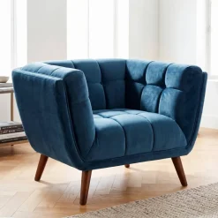 Poltrona in velluto (seduta 45 cm) Rory Blu scuro