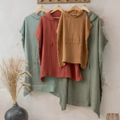 Poncho adulto in garza di cotone S/M Gaïa Verde rosmarino