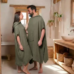 Poncho adulto in garza di cotone S/M Gaïa Verde rosmarino
