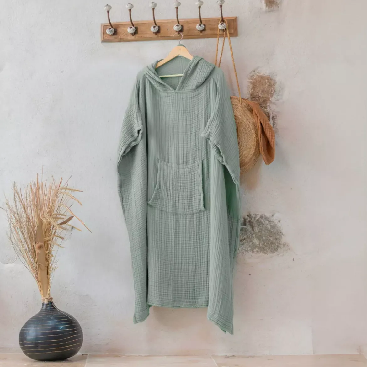 Poncho adulto in garza di cotone L/XL Gaïa Verde eucalipto