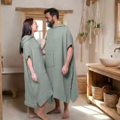Poncho adulto in garza di cotone L/XL Gaïa Verde eucalipto