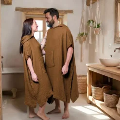 Poncho adulto in garza di cotone S/M Gaïa Camel
