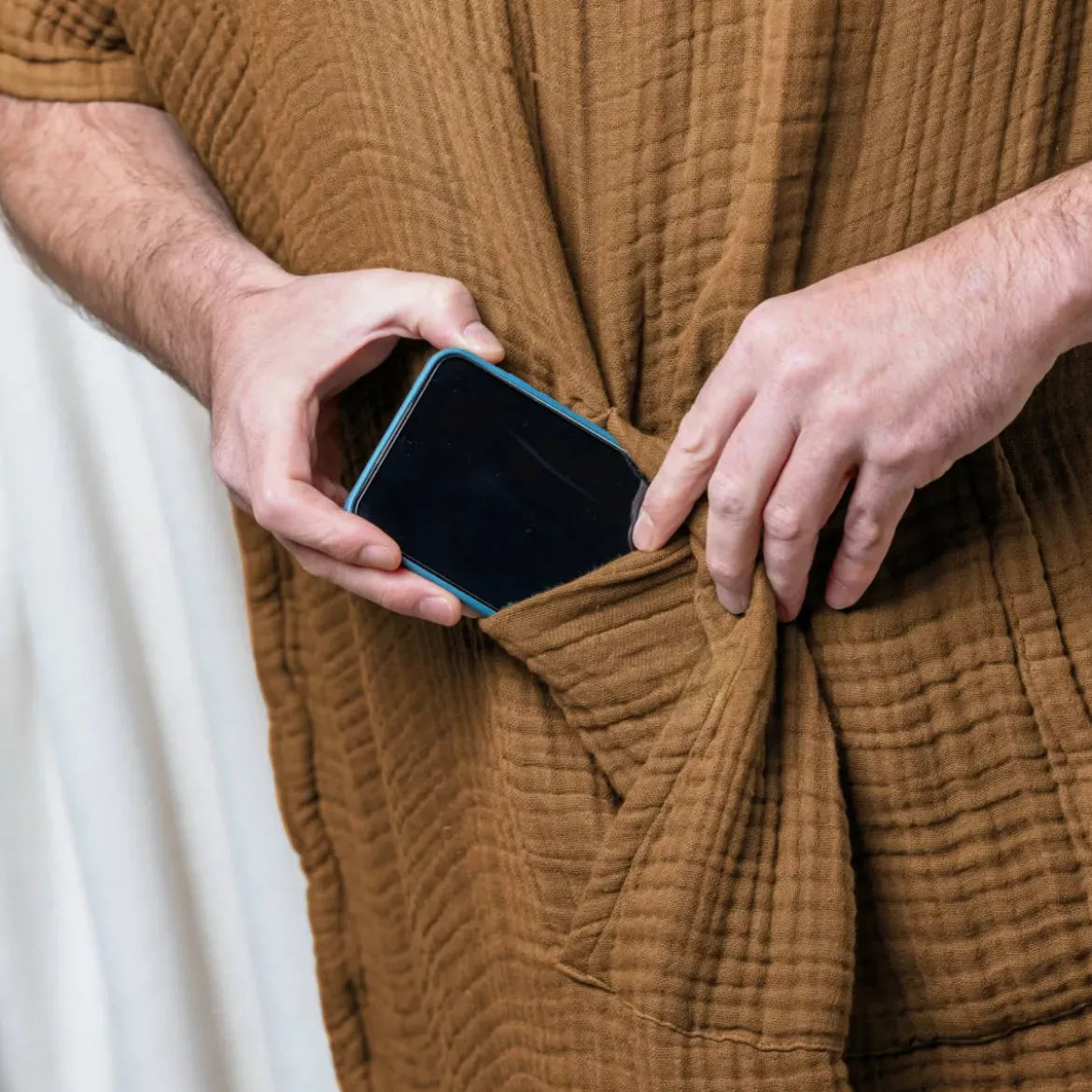 Poncho adulto in garza di cotone L/XL Gaïa Camel