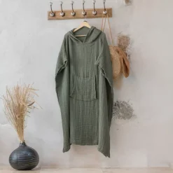 Poncho adulto in garza di cotone L/XL Gaïa Verde rosmarino
