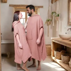 Poncho adulto in garza di cotone L/XL Gaïa Pesca Rosa