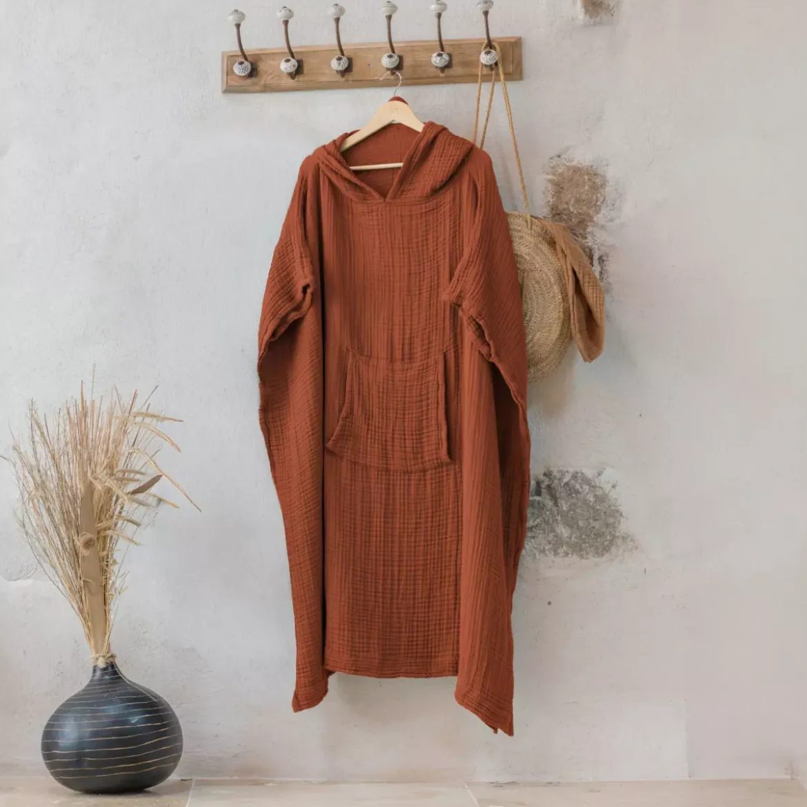 Poncho adulto in garza di cotone L/XL Gaïa Terracotta