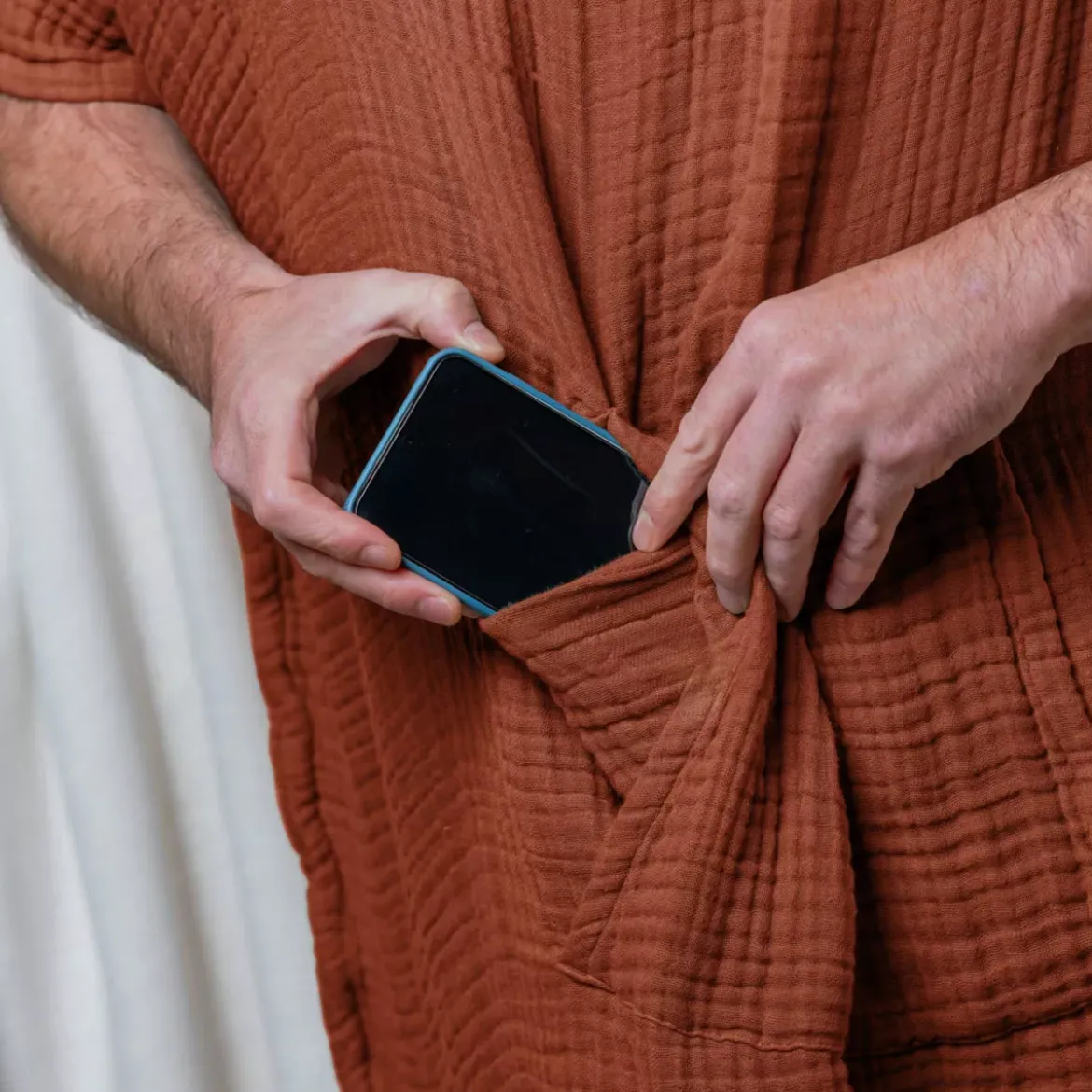 Poncho adulto in garza di cotone L/XL Gaïa Terracotta