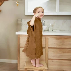Poncho da bagno per bambini in garza di cotone 2/5 anni Gaïa Camel