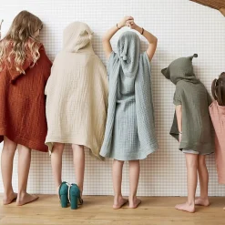 Poncho da bagno per bambini in garza di cotone 2/5 anni Gaïa Beige pampa