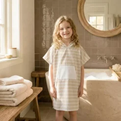 Poncho da bagno per bambini in cotone e spugna 6/10 anni Beige Nebbia