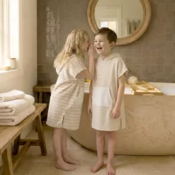 Poncho da bagno per bambini in cotone e spugna 6/10 anni Beige Nebbia