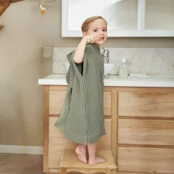 Poncho da bagno per bambini in garza di cotone 2/5 anni Gaia Verde rosmarino