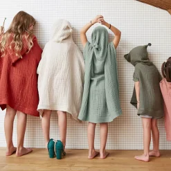Poncho da bagno per bambini in garza di cotone 2/5 anni Gaia Verde rosmarino