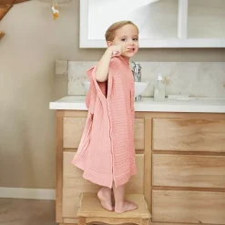 Poncho da bagno per bambini in garza di cotone 6/10 anni Gaïa Rosa pesca