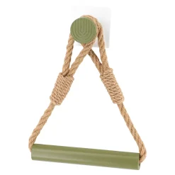 Portarotolo carta igienica da parete adesivo in corda e bambù Boho-Chic Verde oliva