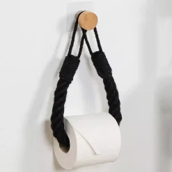 Portarotolo - portasciugamani adesivo Easy Chic Corda Nero