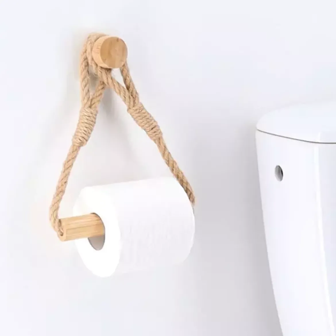 Portarotolo wc adesivo bambù e corda Easy Chic Naturale