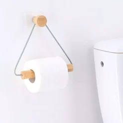 Portarotolo wc adesivo metallo e bambù Easy Chic Bianco