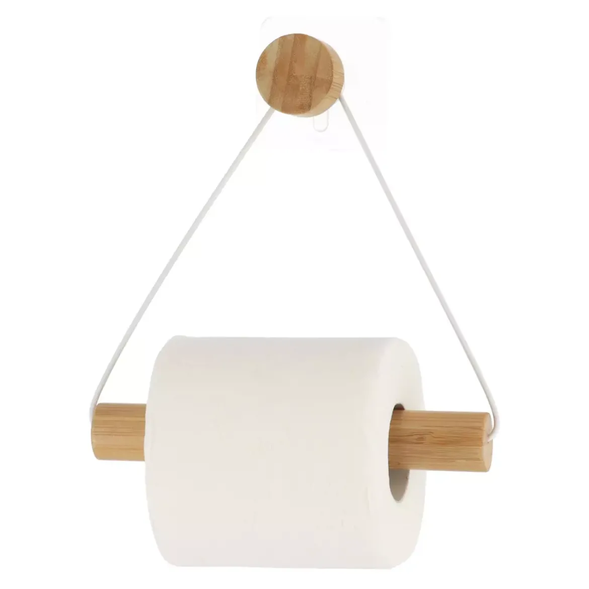Portarotolo wc adesivo metallo e bambù Easy Chic Bianco