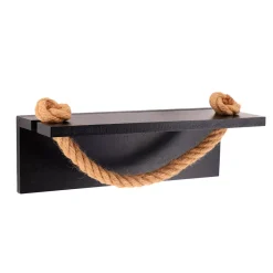 Porta salviette murale adesivo in acacia e corda (30 x 12 cm) Easy Chic Nero