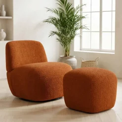 Pouf in bouclé (H43 cm) Nyxor Terracotta