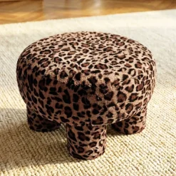 Pouf in ecopelliccia (H32 cm) Leopardo Marrone