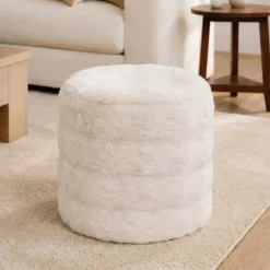 Pouf in pelliccia sintetica (H40 cm) Ovelo Beige