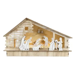 Presepe di Natale completo e luminoso in legno (H17 cm) Santa Augusta