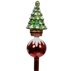 Puntale albero di Natale in vetro Addobbi natalizi Verde e rosso