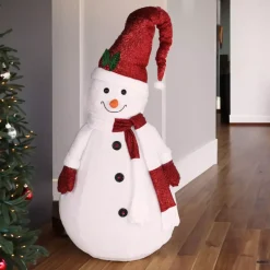 Pupazzo di neve pieghevole luminoso a pile (H140 cm) rosso