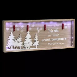 Quadro luminoso Natale in famigliale a pile in legno da posare Bianco freddo