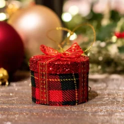 Regalo di Natale rotondo da appendere (4 cm) Glitterato Rosso