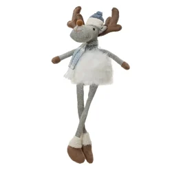 Renna natalizia con gambe flessibili (H51 cm) Stan Grigio e pelliccia bianca