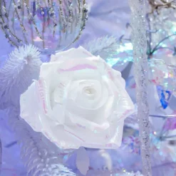 Rosa di Natale su pinza (D12 cm) Ghiaccio iridescente