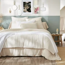 Runner letto in garza di cotone (90 x 200 cm) Gaïa vichy Beige