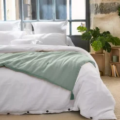 Runner letto in garza di cotone (150 x 150 cm) Gaïa Verde eucalipto