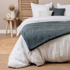 Runner letto lino lavato (90 x 200 cm) Louise Grigio ardesia