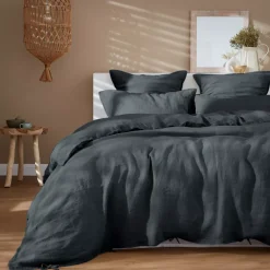 Runner letto lino lavato (90 x 200 cm) Louise Grigio ardesia