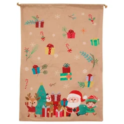 Sacchetto regalo in juta (H70 cm) Folletto e Babbo Natale Beige