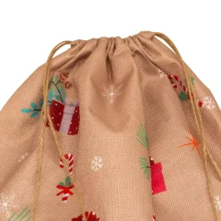Sacchetto regalo in juta (H70 cm) Folletto e Babbo Natale Beige