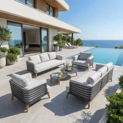 Salotto da giardino alluminio 8 posti 6 pezzi Monte Carlo Grigio antracite e grigio chiaro