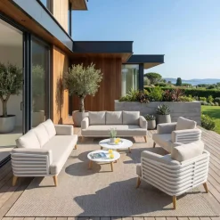 Salotto da giardino alluminio 8 posti 6 pezzi Monte Carlo Bianco e tortora