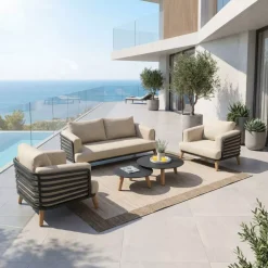 Salotto da giardino alluminio 4 posti 5 pezzi Monte Carlo Grigio antracite e beige