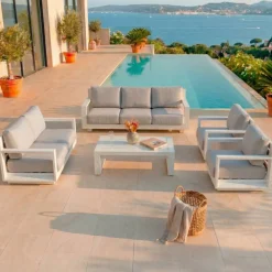 Salotto da giardino alluminio 7 posti 5 pezzi Elba Bianco e grigio chiaro